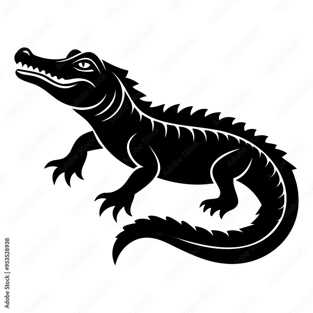 Fototapeta premium Alligator Black silhouette vector illustration Isolated on a white background