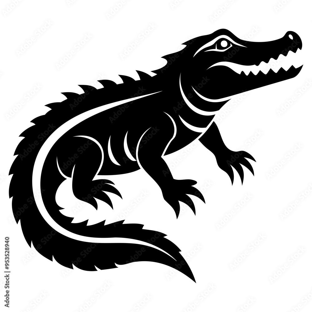 Naklejka premium Alligator Black silhouette vector illustration Isolated on a white background