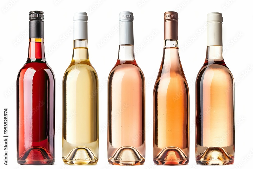 Set of white rose and red wine bottles and glas. isolated on white background Set of white rose and red wine bottles and glas. isolated on white background