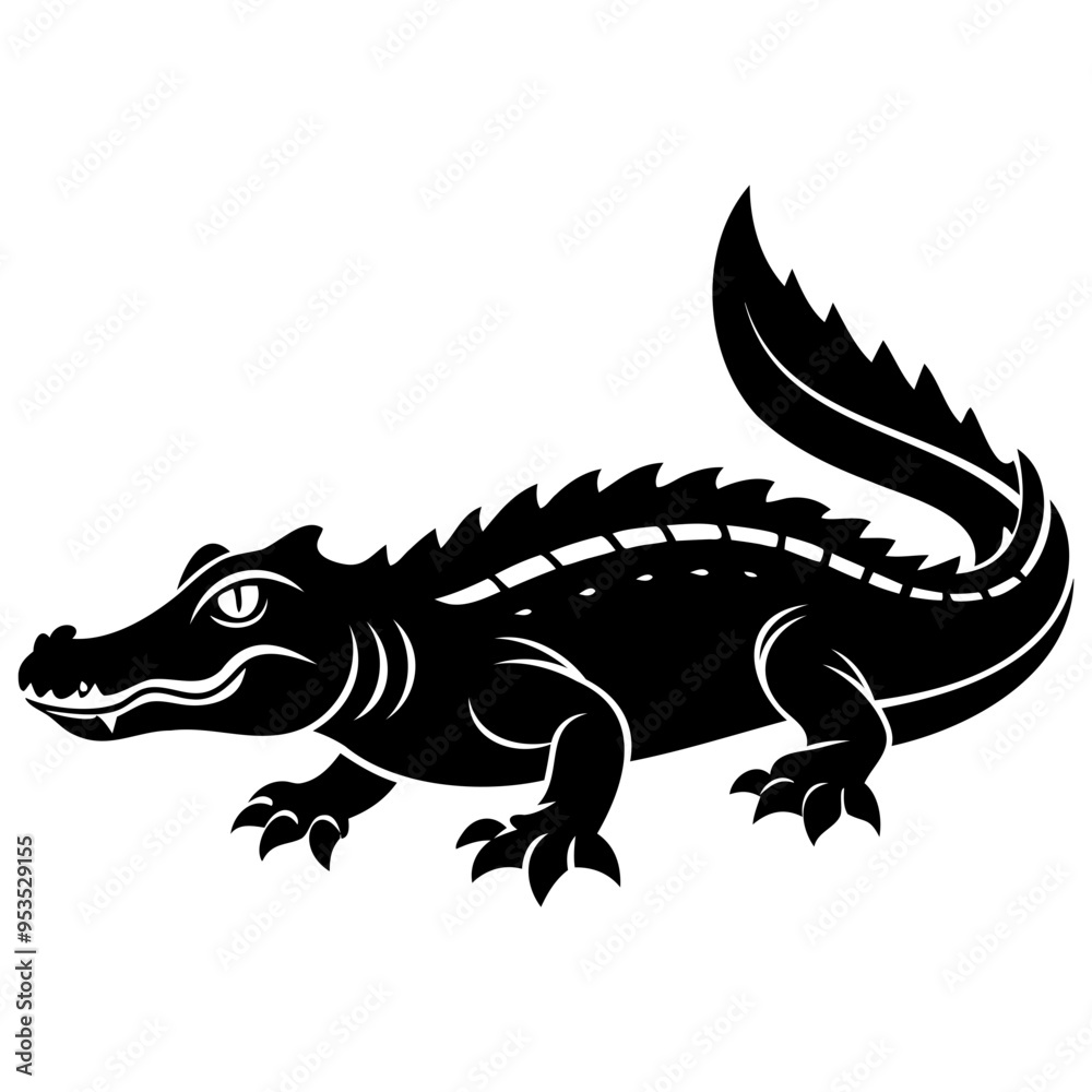 Fototapeta premium Alligator Black silhouette vector illustration Isolated on a white background