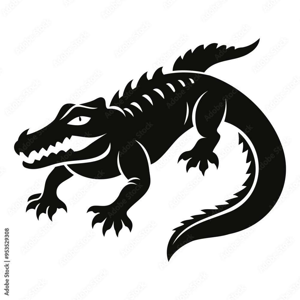Naklejka premium Alligator Black silhouette vector illustration Isolated on a white background