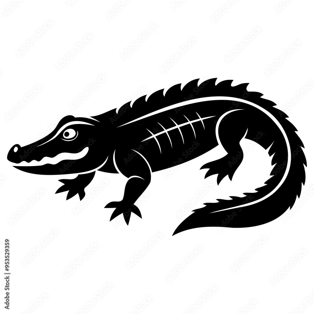Fototapeta premium Alligator Black silhouette vector illustration Isolated on a white background