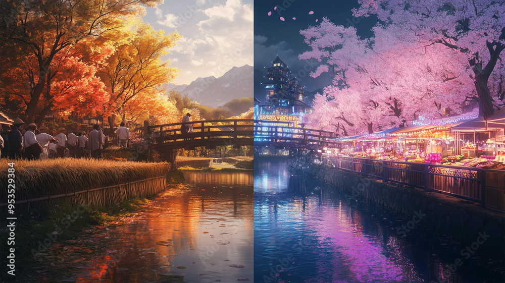 Fototapeta premium 秋の収穫と春の未来祭りの融合