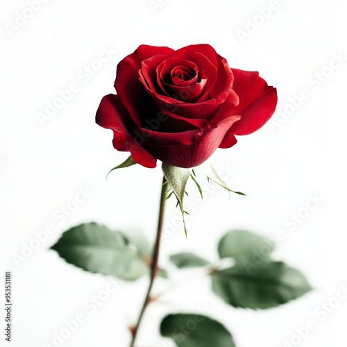 A single red rose is the main focus of the image