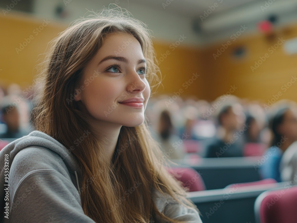 Young Woman in College Auditorium Young Woman in College Auditorium