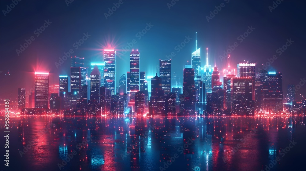 Glowing Neon Cityscape at Night with Illuminated Skyscrapers and Bustling Streets Glowing Neon Cityscape at Night with Illuminated Skyscrapers and Bustling Streets