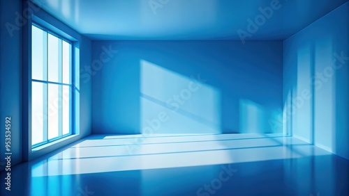 Abstract blue studio room with shadows of window for product presentation, display product with blurred background