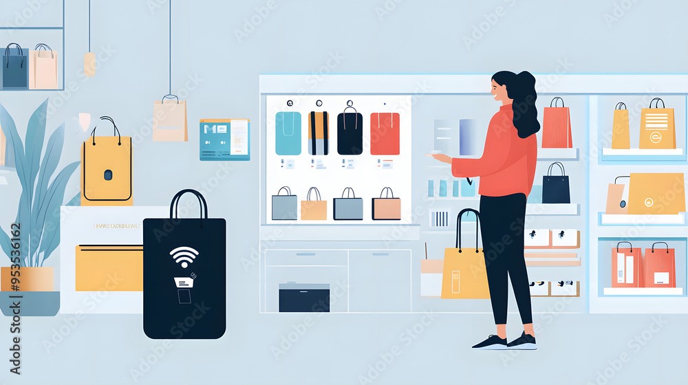 Woman Shopping for Smart Home Security Devices in a Store Woman Shopping for Smart Home Security Devices in a Store