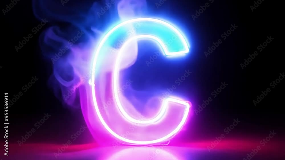 Neon Light Character C Glowing in Vibrant Colors With Smoky Backdrop Generative AI Neon Light Character C Glowing in Vibrant Colors With Smoky Backdrop Generative AI