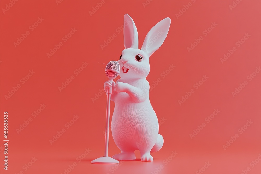 A cartoon rabbit is holding a microphone and singing A cartoon rabbit is holding a microphone and singing