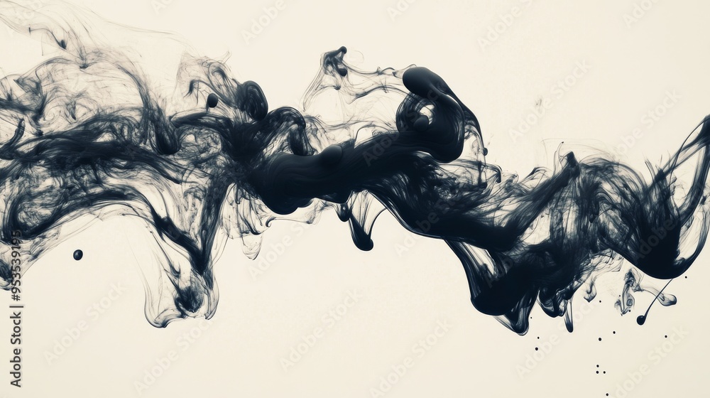 Elegant black ink swirling gracefully on a light background, creating captivating abstract patterns and fluid motion. Elegant black ink swirling gracefully on a light background, creating captivating abstract patterns and fluid motion.