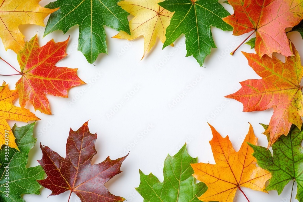 Autumn Maple Leaves Flat Lay White Background created with Generative AI Autumn Maple Leaves Flat Lay White Background created with Generative AI