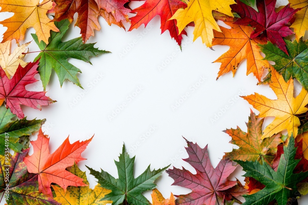 Autumn Maple Leaves Flat Lay White Background created with Generative AI Autumn Maple Leaves Flat Lay White Background created with Generative AI