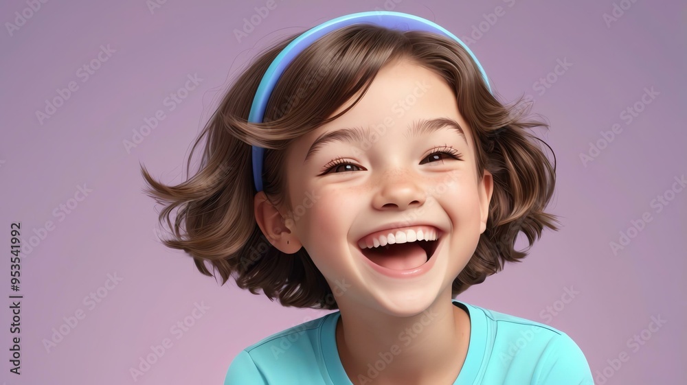 laughing preteen female in cute 3D style background laughing preteen female in cute 3D style background
