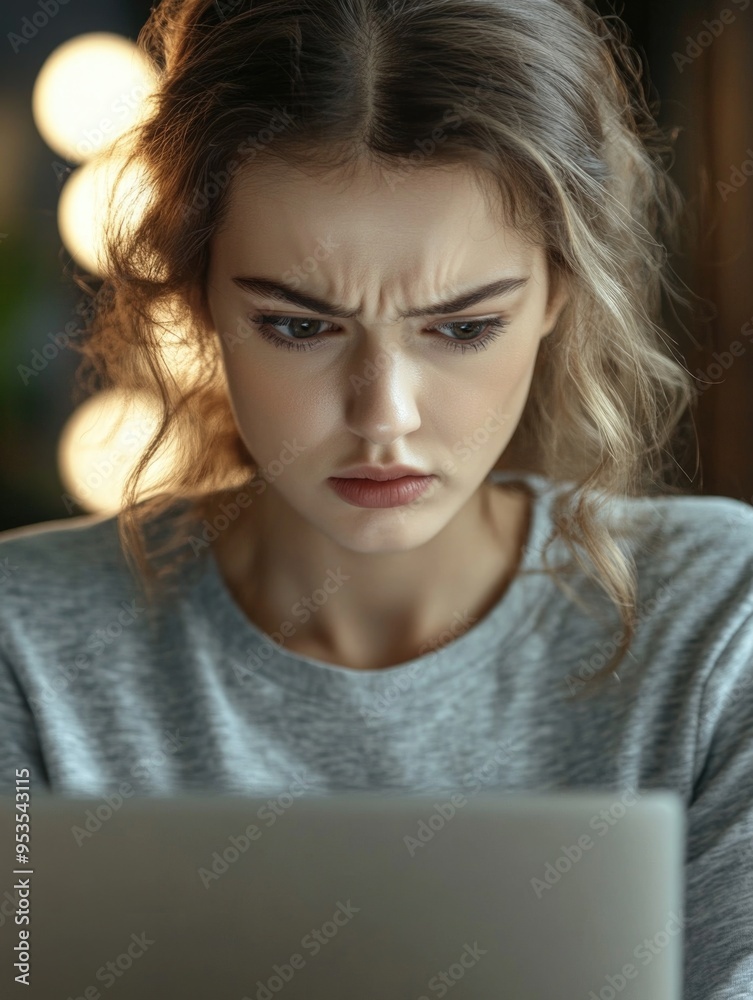 Determined Woman Searching for Answers on Her Laptop Determined Woman Searching for Answers on Her Laptop