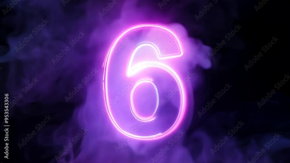 Neon Light Character of the Number Six Glowing in Dark Surroundings Generative AI