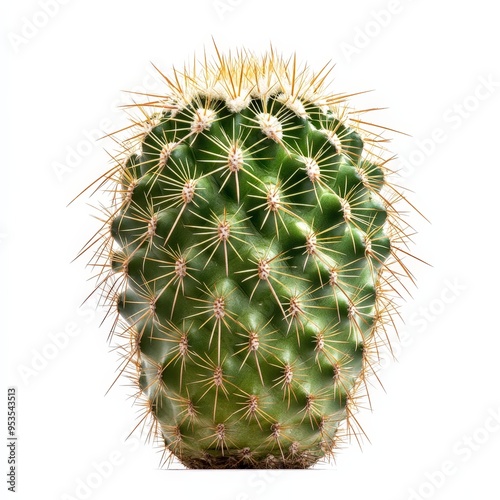 A cactus with many spines is sitting on a white background photo