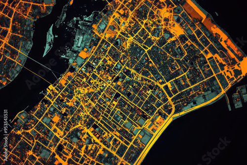 Technical aerial visual, 3D LiDAR GIS aerial map satellite scan model isolated, showing Phnom Penh, Cambodia. Elevation, topography, render