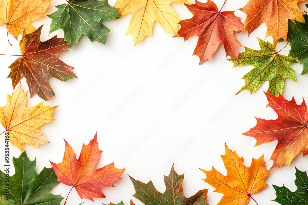 Fototapeta premium Autumn Maple Leaves Flat Lay White Background created with Generative AI