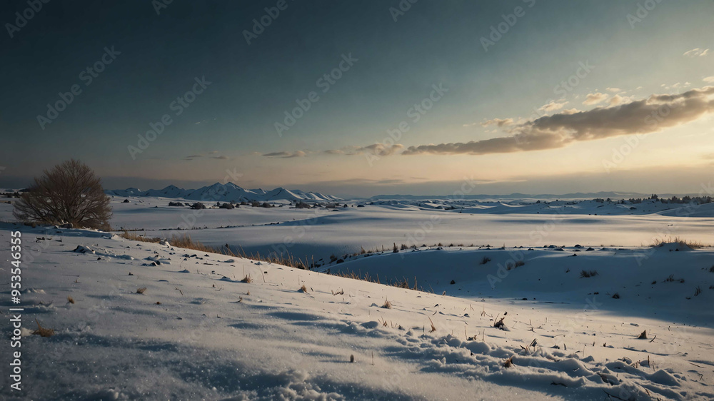 Winter horizon over snowy landscape winter landscape background