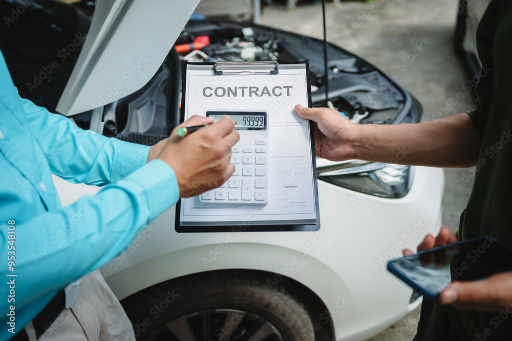 Car seller agent signs a car insurance agreement with salesman. The document outlines vehicle policy, premium, rental terms, with contract paper finalized using car insurance claim mobile phone. Car seller agent signs a car insurance agreement with salesman. The document outlines vehicle policy, premium, rental terms, with contract paper finalized using car insurance claim mobile phone.