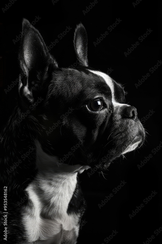 portrait studio photograph of boston terrier black and white portrait studio photograph of boston terrier black and white