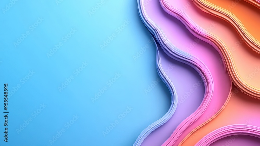 A vibrant abstract design featuring layered curves in pastel colors against a soft blue background. A vibrant abstract design featuring layered curves in pastel colors against a soft blue background.