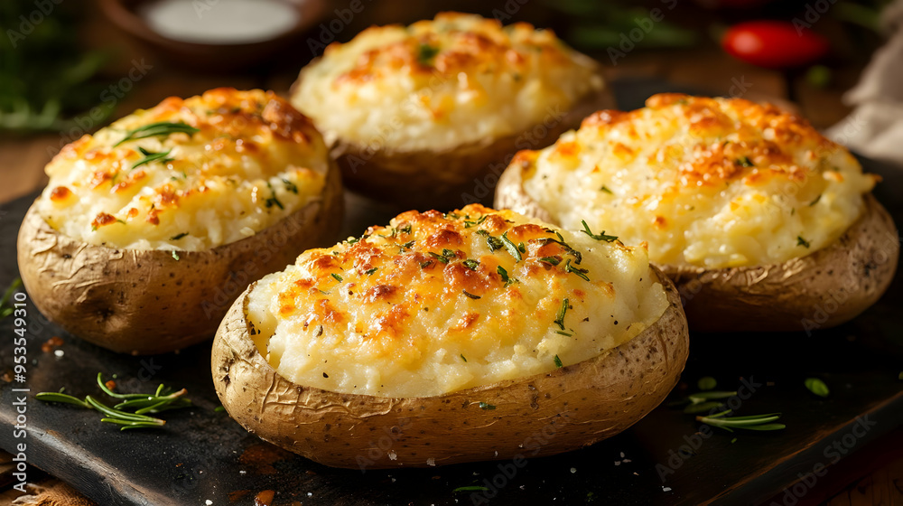 Delicious Baked Potatoes with Cheese and Herbs Delicious Baked Potatoes with Cheese and Herbs