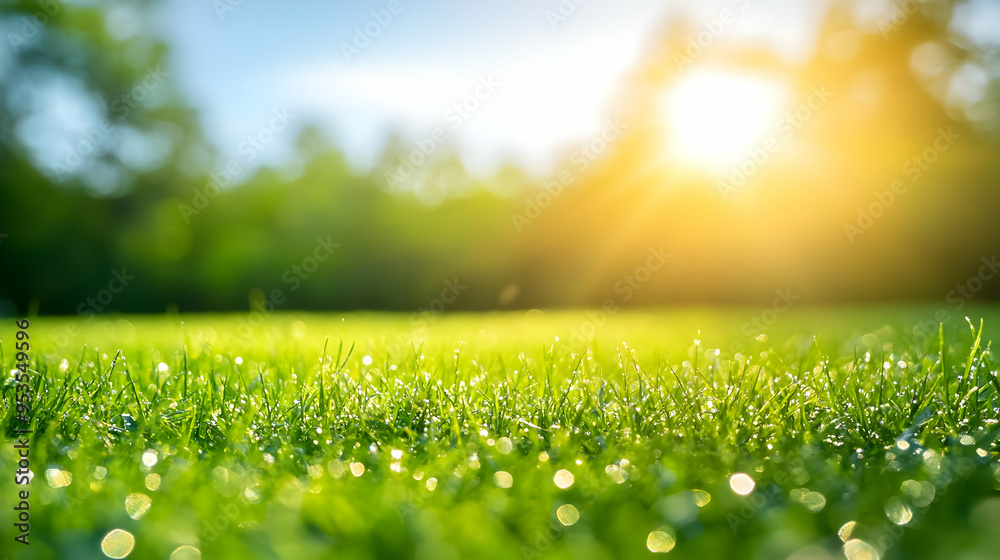 Dewy Grass Meadow with Warm Sunset Glow Dewy Grass Meadow with Warm Sunset Glow