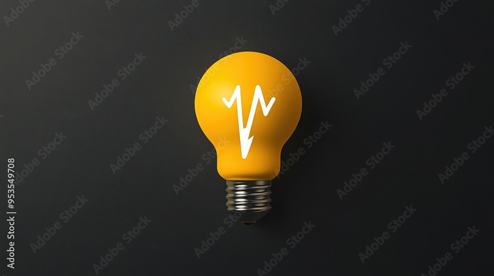A vibrant yellow light bulb with a unique lightning symbol, symbolizing creativity and innovation, set against a dark background. A vibrant yellow light bulb with a unique lightning symbol, symbolizing creativity and innovation, set against a dark background.