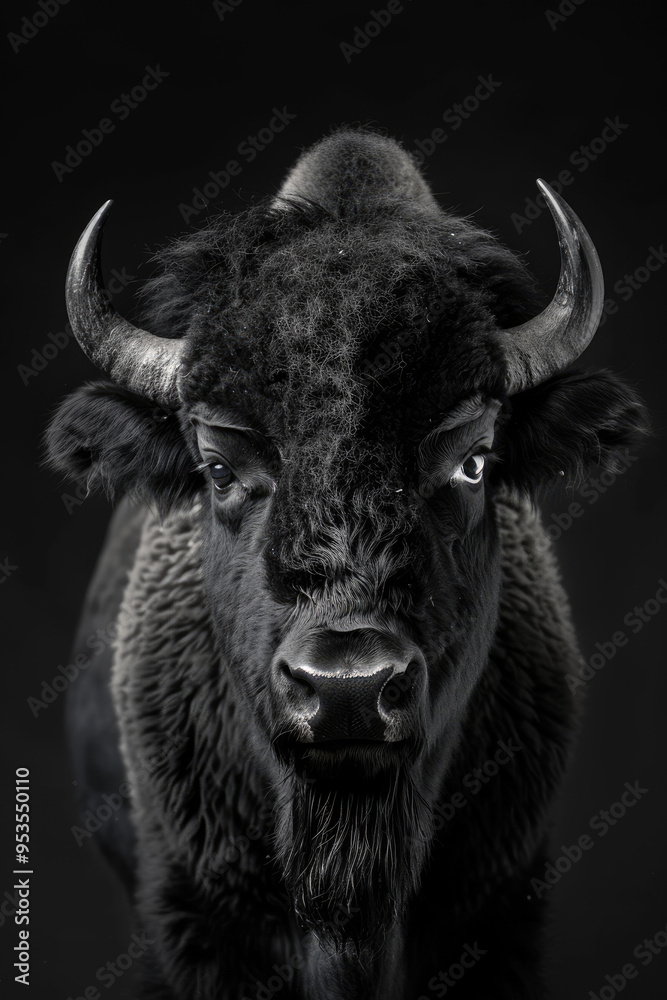 portrait studio photograph of bison black and white portrait studio photograph of bison black and white