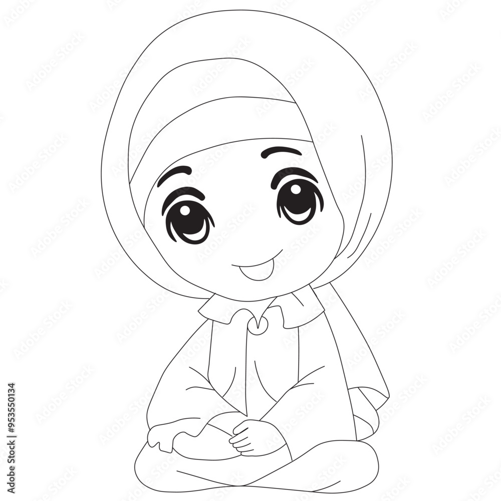 Obraz premium child drawing. cartoon girl icon. Outline Sketch Coloring Page Of A Little Girl With Stars Drawing Vector.