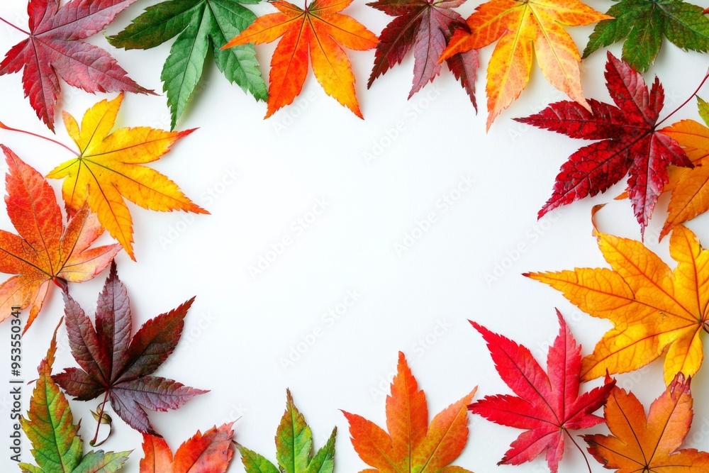 Autumn Maple Leaves Flat Lay White Background created with Generative AI Autumn Maple Leaves Flat Lay White Background created with Generative AI