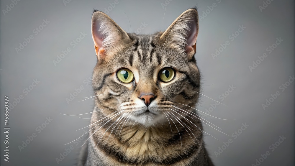 Close-up of a grey stripped mixed-breed cat, headshot, feline, pet, domestic, portrait, cute, fur, whiskers, animal Close-up of a grey stripped mixed-breed cat, headshot, feline, pet, domestic, portrait, cute, fur, whiskers, animal