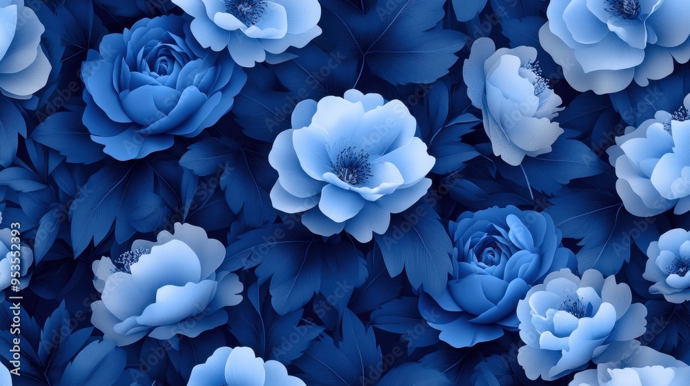 Beautiful blue floral pattern featuring peonies, perfect for backgrounds, textiles, or decorative designs.
