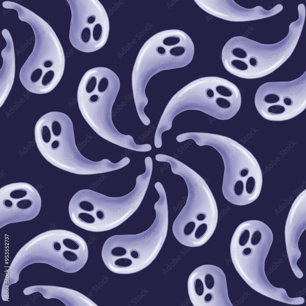 Fototapeta premium Ghostly Halloween Spirits Pattern Design 