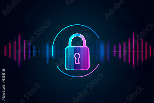 Secure voice authentication technology with sound waves and lock icon for digital security design photo