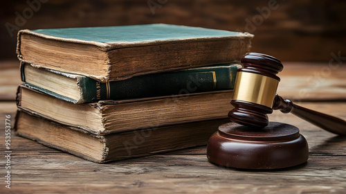 Gavel and Law Books on Wooden Table