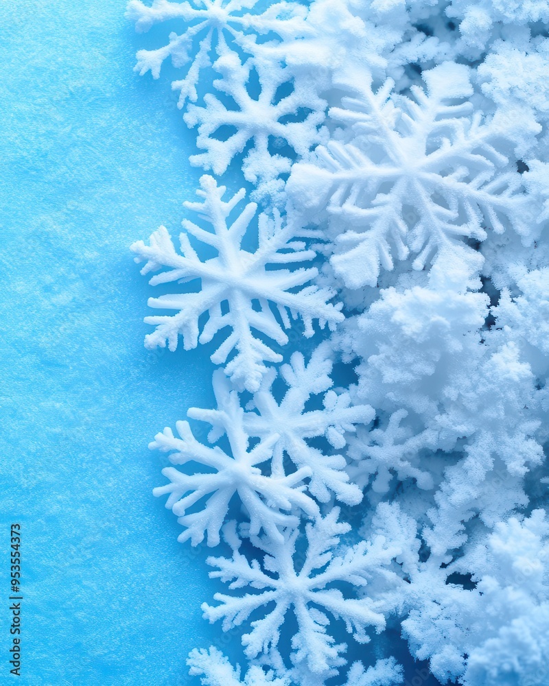 Delicate snowflakes set against a serene blue background, creating a winter wonderland atmosphere. Delicate snowflakes set against a serene blue background, creating a winter wonderland atmosphere.