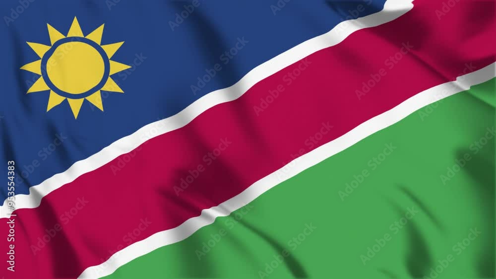Namibia flag seamless loop animation. The National flag of Namibia is 3d waving Namibia flag seamless loop animation. The National flag of Namibia is 3d waving