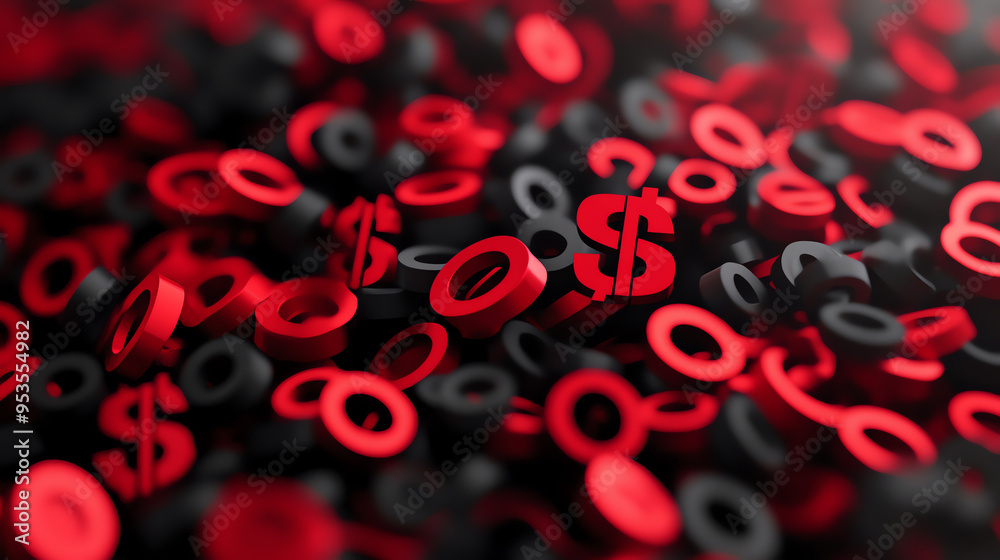 Abstract image of red dollar and percent symbols in a scattered pattern, representing financial concepts and economic themes. Abstract image of red dollar and percent symbols in a scattered pattern, representing financial concepts and economic themes.