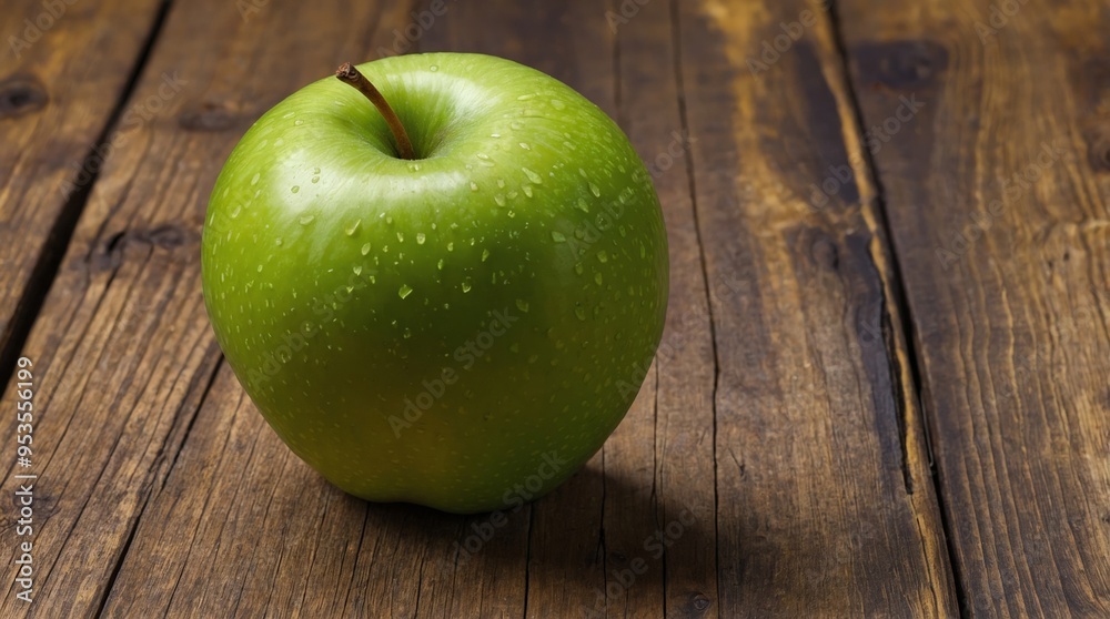 Green Apple on a Wooden Table