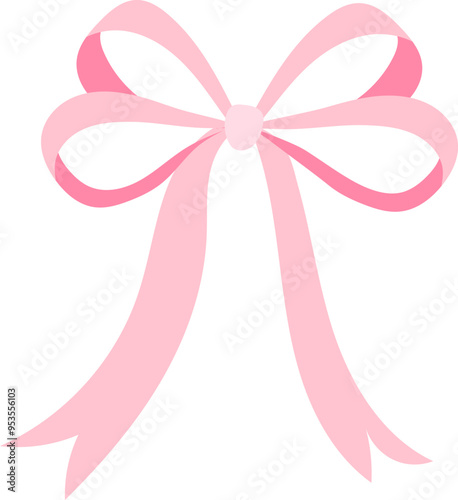 A pink ribbon with a bow is drawn on a white background. The ribbon is long and has a pink color