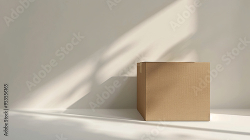 Mockup of a Cardboard Box on a Light Background for Packaging Design and Branding Display