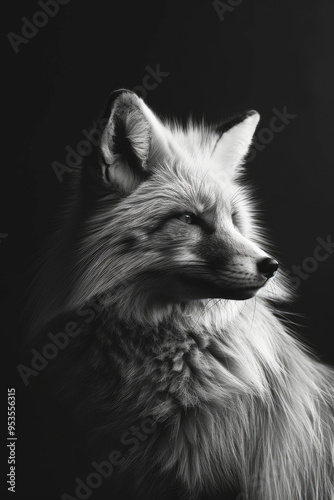 portrait studio photograph of fox black and white