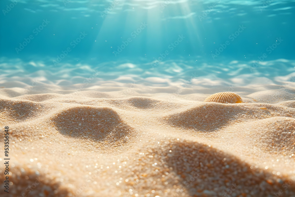 Underwater Seashell on Sandy Ocean Floor Underwater Seashell on Sandy Ocean Floor