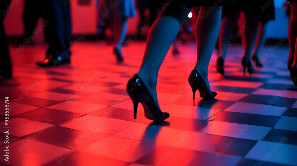 Red and Blue Light Dance Floor with High Heels Red and Blue Light Dance Floor with High Heels