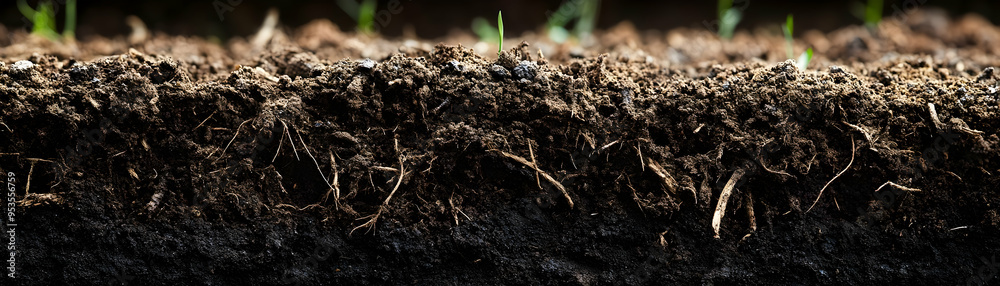 Closeup of Soil with Roots and Sprouting Seedlings Closeup of Soil with Roots and Sprouting Seedlings