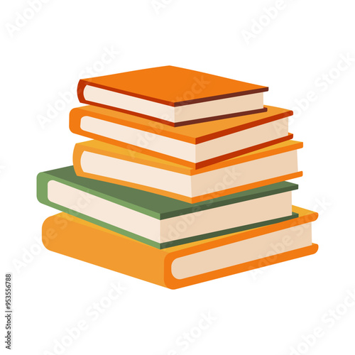 A stack of books with the top book being orange. The books are stacked on top of each other