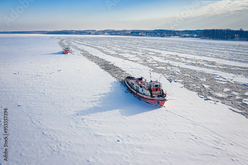 Icebreakers on Vistula rive...